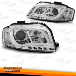 FAROS AUDI A3 8P LUZ DIURNA REAL TUBE LIGHT FONDO CROMO