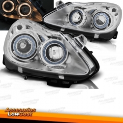 FAROS OJOS DE ANGEL OPEL CORSA D, 06-. FONDO CROMADO.