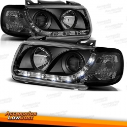 FAROIS COM LUZ DIURNA LED / VW POLO / 94-99 FUNDO PRETO