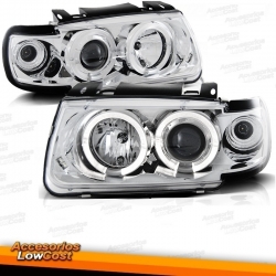 FAROIS ANGEL EYES + PISCA / VW POLO / 94-99 FUNDO CROMADO