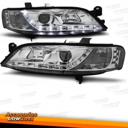 FAROS LUZ DIURNA LED OPEL VECTRA B 95-98. FONDO CROMO.