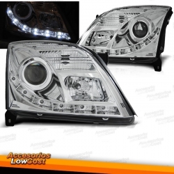 FAROS LUZ DIURNA LED VECTRA C, 02-05, CRISTAL CLARO/CROMADO.