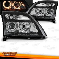 FAROS CON OJOS DE ANGEL OPEL VECTRA C (02-05) E OPEL SIGNUM (03-05). ACABADO NEGRO.