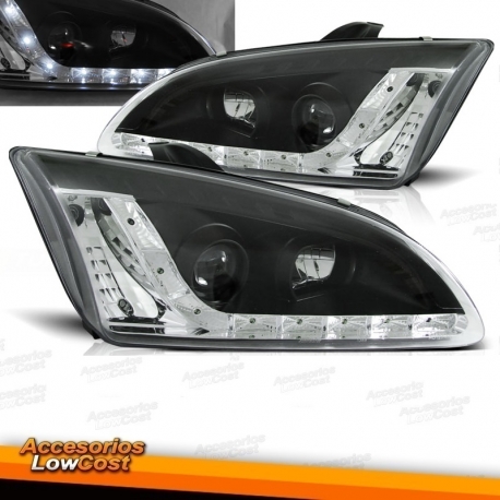 FAROIS COM LUZ DIURNA LED / FORD FOCUS / 04-08 FUNDO PRETO