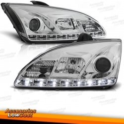 FAROS FORD FOCUS MK2 LUZ DIURNA LED. FONDO CROMADO.5W