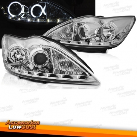 FAROIS LUZ DIURNA ANGEL EYES FORD FOCUS 08-11. FUNDO CROMADO