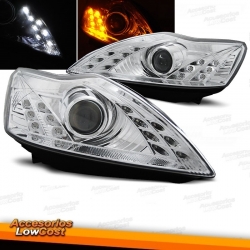 FAROS OJOS DE ANGEL FORD FOCUS, 07-11 CRISTAL CLARO/CROMADO-