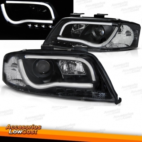 FAROIS COM LUZ DIURNA LED TFL / AUDI A6 4B / 97-01 FUNDO PRETO