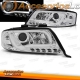 FAROIS COM LUZ DIURNA LED TFL / AUDI A6 4B / 97-01 FUNDO CROMADO