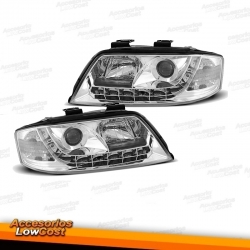 FARÓIS ANGEL EYES COM PROJETOR AUDI A6 4B (97-01). CROMADO