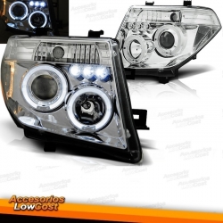 FAROS NISSAN NAVARA D40 PATHFINDER 05-10 OJOS ANGEL LED CROMADOS