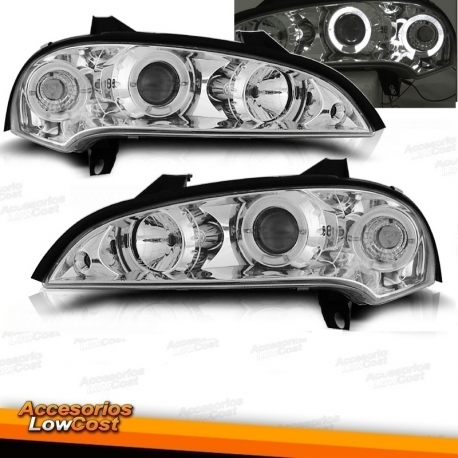 FAROS CON OJOS DE ANGEL OPEL TIGRA 94-00. FONDO CROMO.