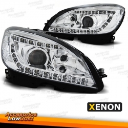 FAROS LUZ DIURNAS LED XENON MERCEDES W204 07-11 CRISTAL CLARO/CROMO