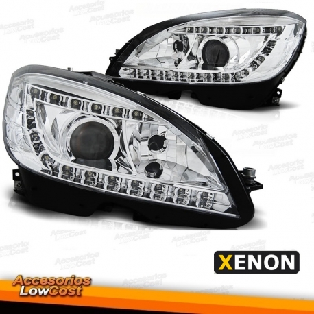 FAROIS XENON D1S COM LUZ DIURNA LED / MERCEDES C W204 / 07-11 FUNDO CROMADO