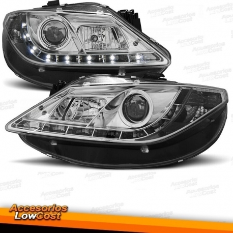 FARÓIS COM LUZ DIURNA LED / SEAT IBIZA / 08+ FUNDO CROMADO
