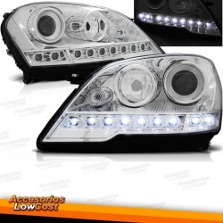 FAROS LUZ DIURNA Y LUPA MERCEDES ML W164. 08-11. FONDO CROMO.