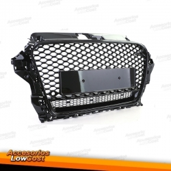 PARRILLA FRONTAL PARA AUDI A3 8V (12-16), ESTILO RS3, COLOR NEGRO BRILLO