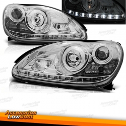 FAROS DE XENON LUZ DIURNA LED W220 (02-05) CRISTAL CLARO/CROMADO.