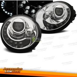 FAROS CON LUZ DIURNA VOLKSWAGEN BEETLE 95-05 FONDO CROMADO