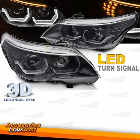 FAROS BMW E60 E61 03-08 ANGEL EYES LED 3D NEGRO