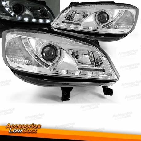 FAROIS COM LUZ DIURNA LED / OPEL ZAFIRA / 99-05 FUNDO CROMADO