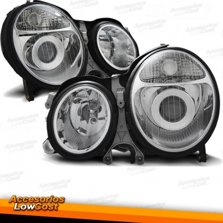 FAROS MERCEDES   W210, 99-02-CRISTAL CLARO/CROMADO - DISEÑO  PARA H7+H7 W211