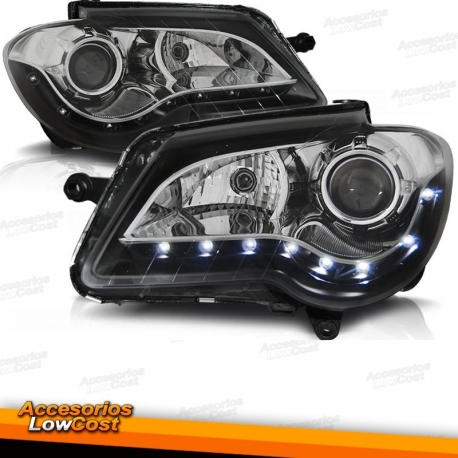 FARÓIS COM LUZ DIURNA LED / VW TOURAN / 06-10 FUNDO PRETO CROMADO