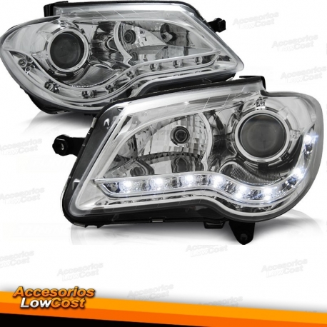 FAROIS COM LUZ DIURNA LED / VW TOURAN / 06-10 FUNDO CROMADO