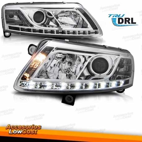 FARÓIS COM LUZ DIURNA / AUDI A6 4F / 04-08  FUNDO CROMADO