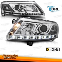 FAROIS XENON D2S COM LUZ DIURNA LED / AUDI A6 4F / 04-08 FUNDO CROMADO