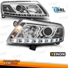 FARÓIS XENON D2S COM LUZ DIURNA LED /  AUDI A6 4F / 04-08  FUNDO CROMADO