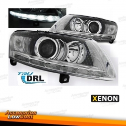 SET FAROS DE DISEÑO A6, 01-04 CRISTAL CLARO/CROMADO- LED LUCES POSICION /LOOK LUCES DIURNAS