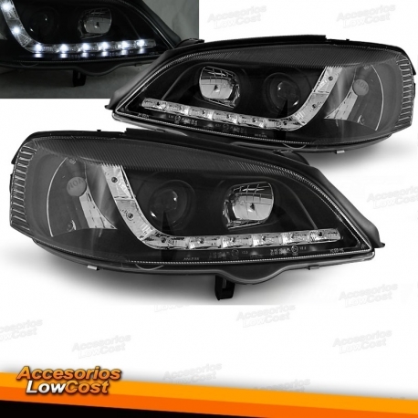 FAROIS COM LUZ DIURNA LED / OPEL ASTRA G / 97-04 FUNDO CROMADO