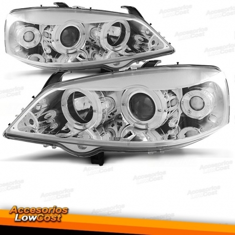 FAROIS ANGEL EYES OPEL ASTRA G 97-04. FUNDO CROMADO.