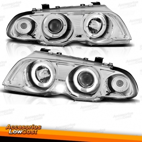 FAROIS ANGEL EYES / BMW E46 4P / 98-01 FUNDO CROMADO