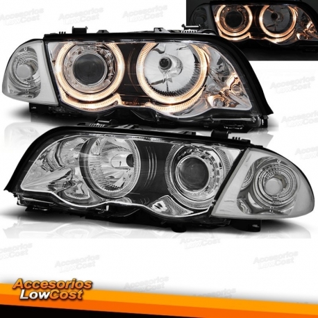FAROIS ANGEL EYES / BMW E46 BERLINA / 98-01 FUNDO CROMADO