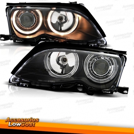 FAROIS ANGEL EYES / BMW E46 4P / 01-05 FUNDO PRETO