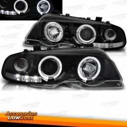 FAROS OJOS DE ANGEL E46, 99-03- CRISTAL CLARO/NEGRO+2ANILLOS+INTERMIT/COUPE+CABRIO