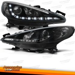 FARÓIS COM LUZ DIURNA LED / PEUGEOT 207 / 06-12 FUNDO CROMADO