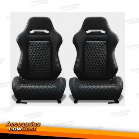 ASIENTO DEPORTIVO SEMIBAQUET LOOK RECARO EN CUERO NEGRO CON GUIAS CORREDERAS