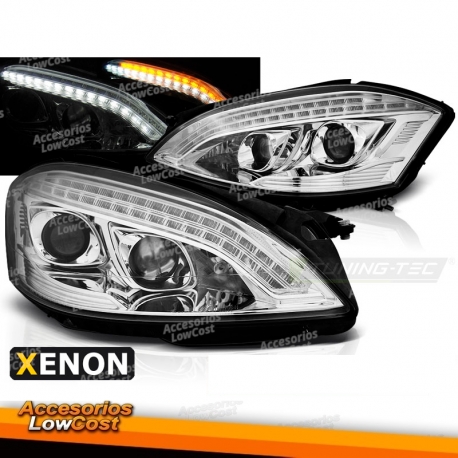 Faros delanteros DRL cromados para Mercedes W221 05-09