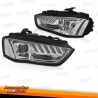 FAROS DELANTEROS CON LUZ DIURNA LED PARA AUDI A4 B8, 12-15, FONDO CROMO.