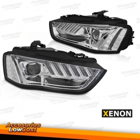 FAROS DELANTEROS XENON CON LUZ DIURNA LED PARA AUDI A4 B8, 12-15, FONDO CROMO.