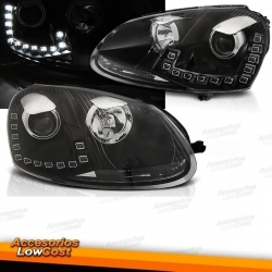 FAROIS COM PROJETOR + PISCA LED / VW GOLF 5 MK V / 03-08 FUNDO PRETO