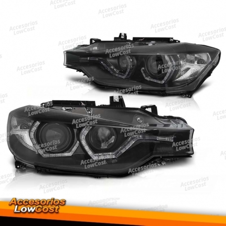 Faros de xenón ojos de angel LED DRL negros para BMW F30/F31 10/11 - 05/15