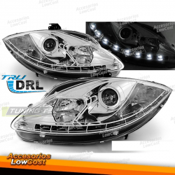 FARÓIS VERDADEIROS DRL CROMADOS para SEAT LEON ALTEA 09-12