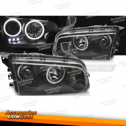 FAROS DELANTEROS PARA DODGE CHARGER LX 06-10 OJOS DE ÁNGEL NEGRO