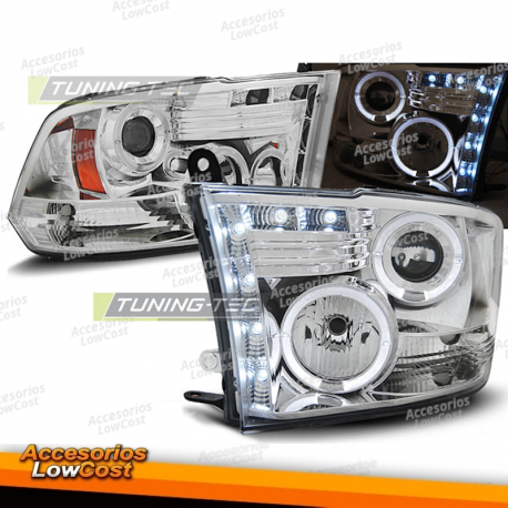 FARÓIS PARA DODGE RAM 09-18 CROMADOS ANGEL EYES