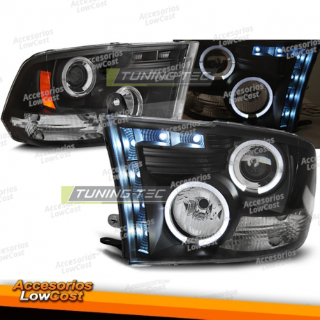 FAROS DELANTEROS PARA DODGE RAM 09-18 OJOS DE ANGEL NEGROS