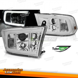 FAROS DELANTEROS PARA DODGE RAM 09-18 LUZ TUBO CROMADA